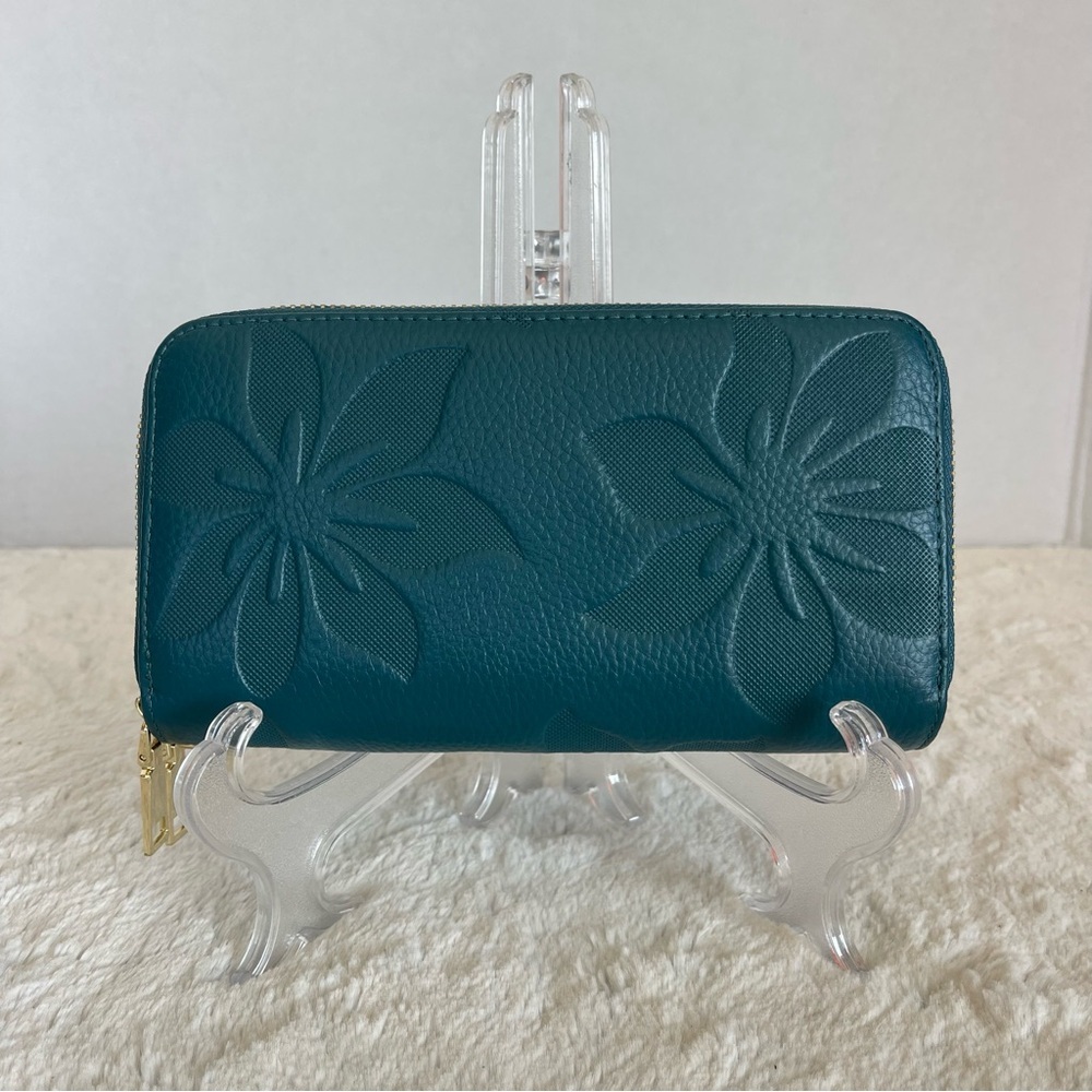 Teal Floral Embossed Women's Wallet - Picture 2 of 11